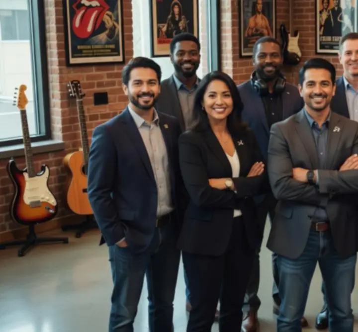 Group of industry professionals at BEE BOPS MUSIC LTD's studio