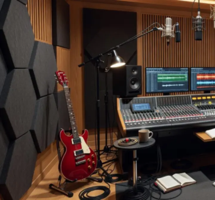 Modern recording studio with professional audio equipment