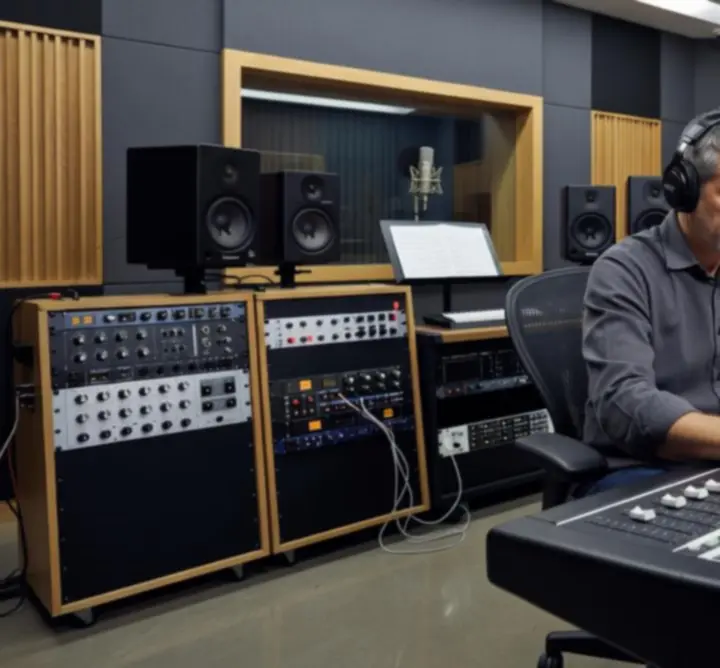 Sound engineer in a modern recording studio at BEE BOPS MUSIC LTD