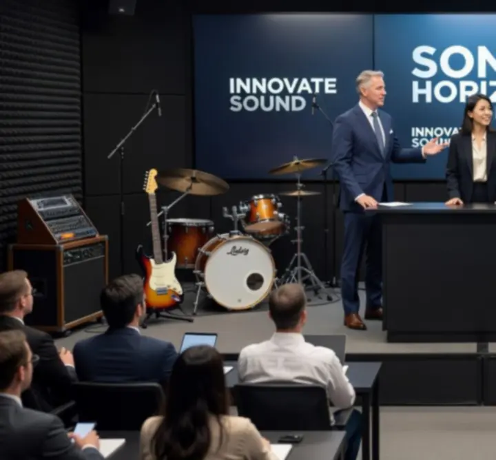Press conference in a modern music studio